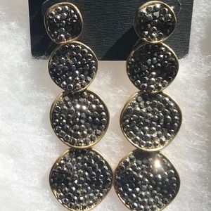 Bebe gunmetal stone gold drop statement earrings